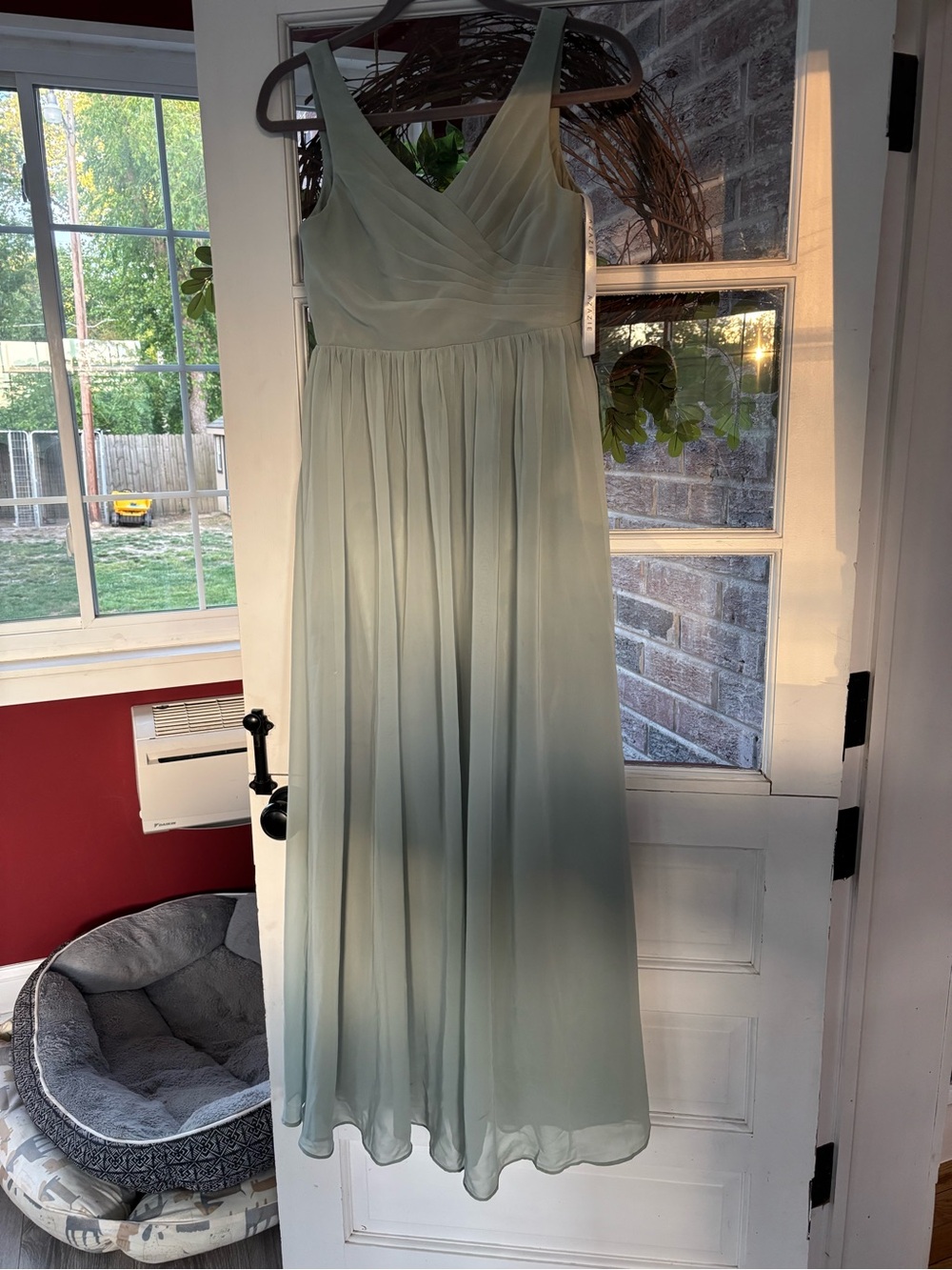 Sage Green V-Neck Chiffon Maxi Dress